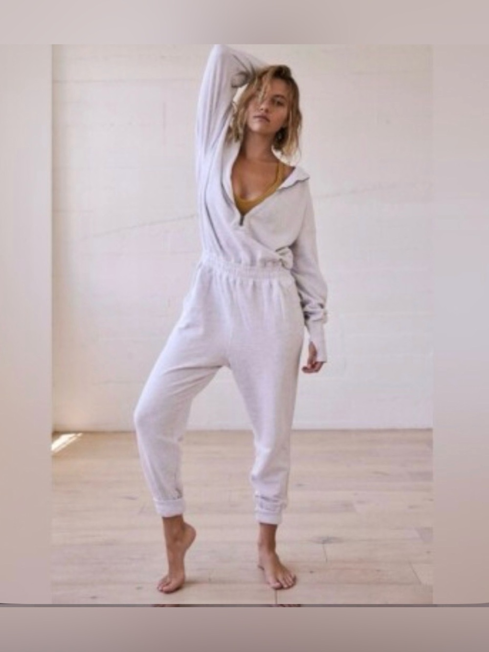 FP Movement by Free People Cream Long-Sleeve Pull-On Jumpsuit